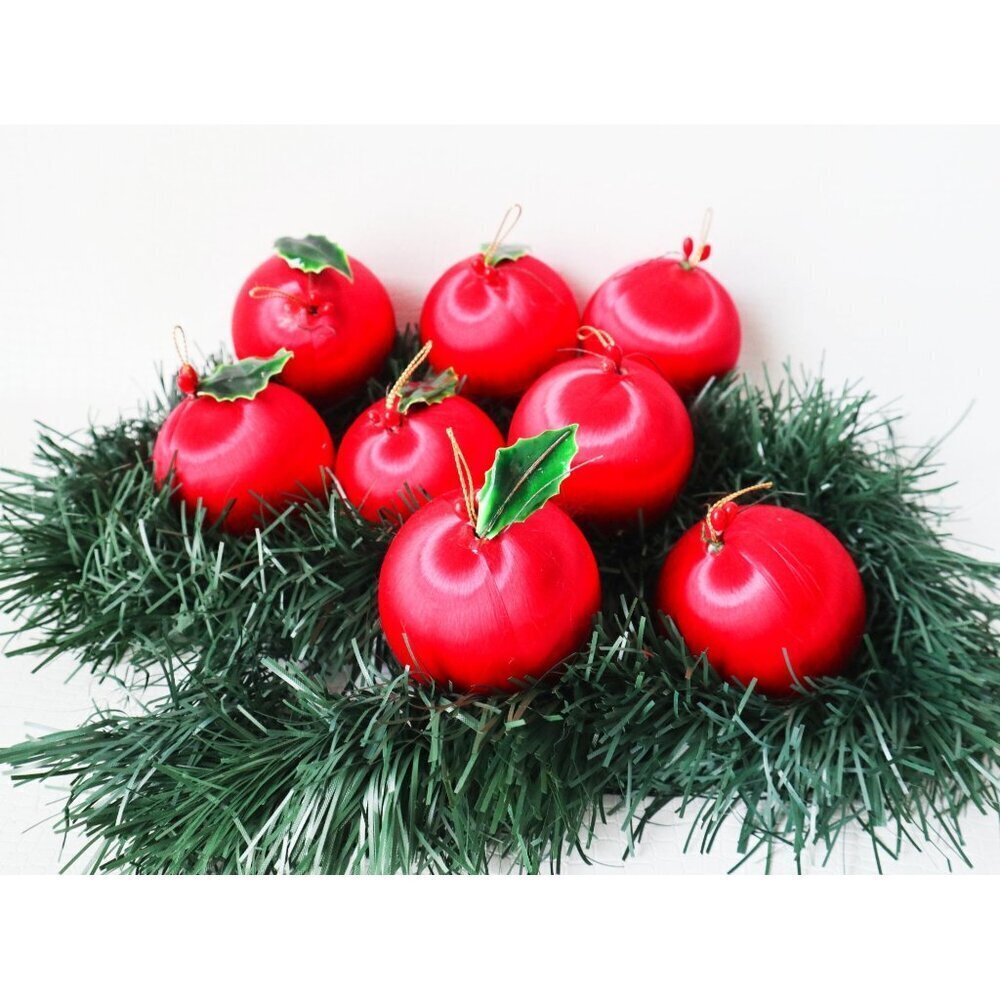 8 Vintage Red Satin Sheen 2 1/2" Christmas Ball Ornaments